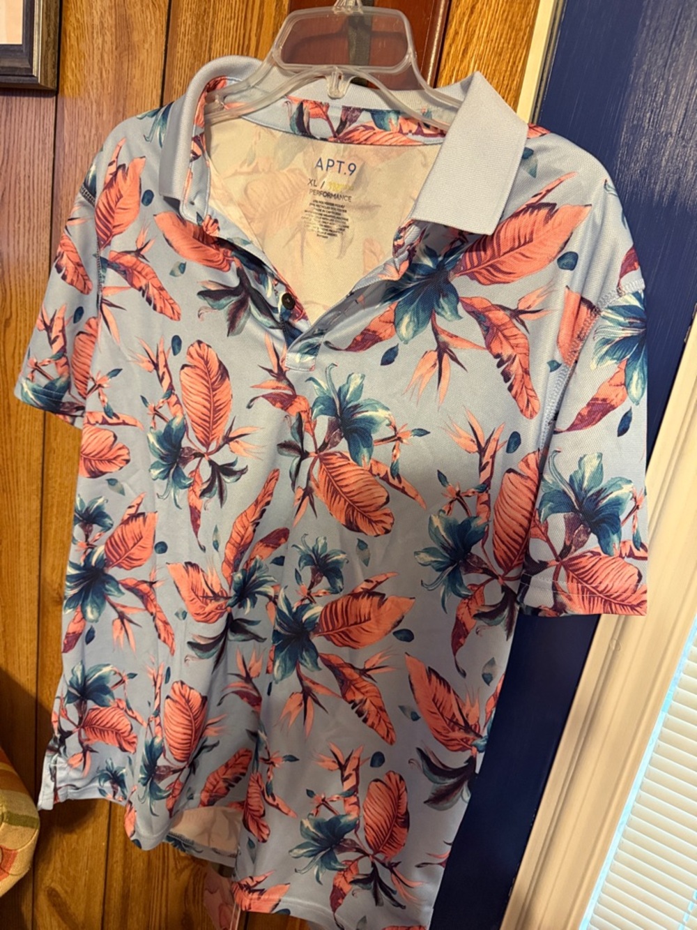 Apt. 9 Sky Blue Polo with Coral and Teal Floral Print